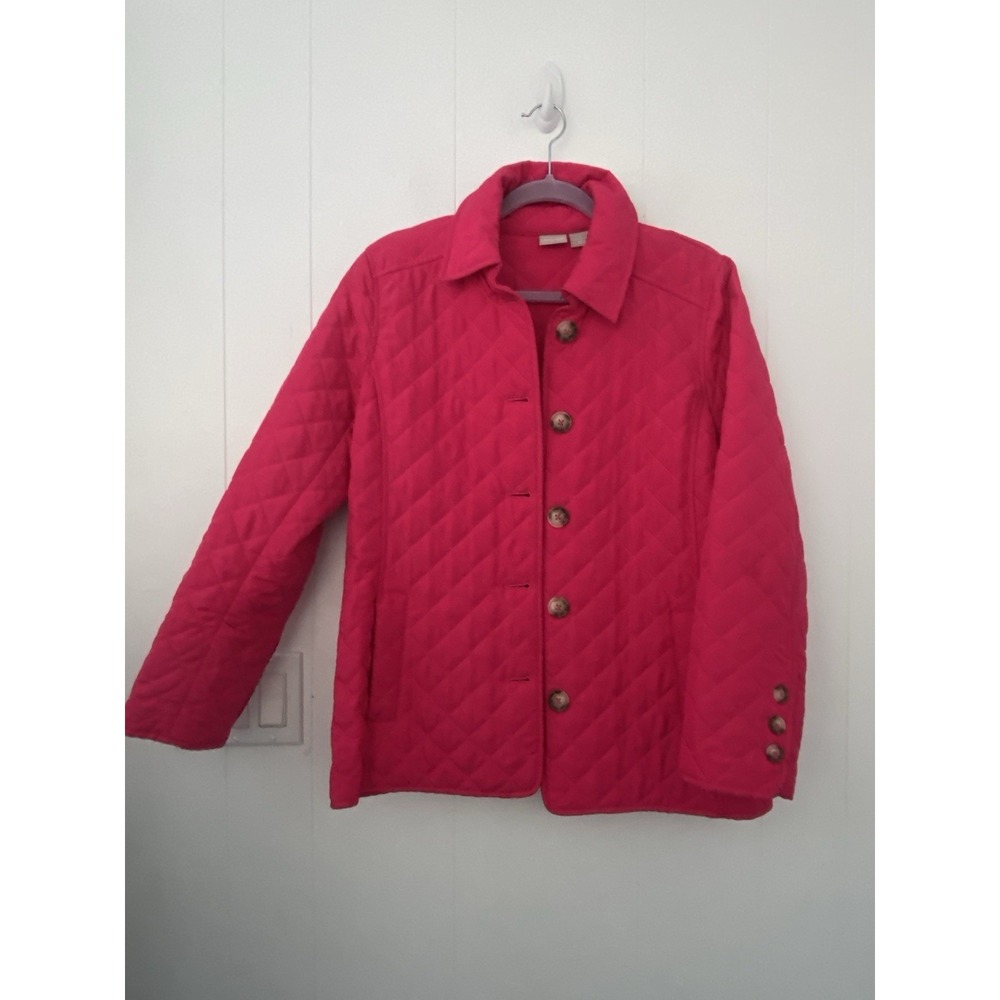 Chico's Quilted Button Jacket Women's  sz 1 (Medium 8/10) Hot Pink